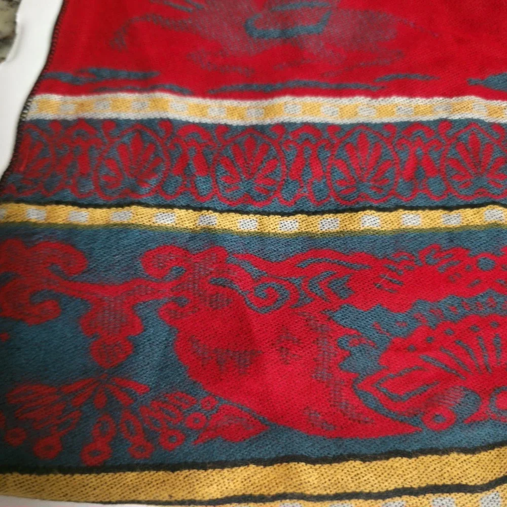VTG Lihong Chinese Art Blanket Runner Tribal Southwest Red Blue Tapestry 66x26
